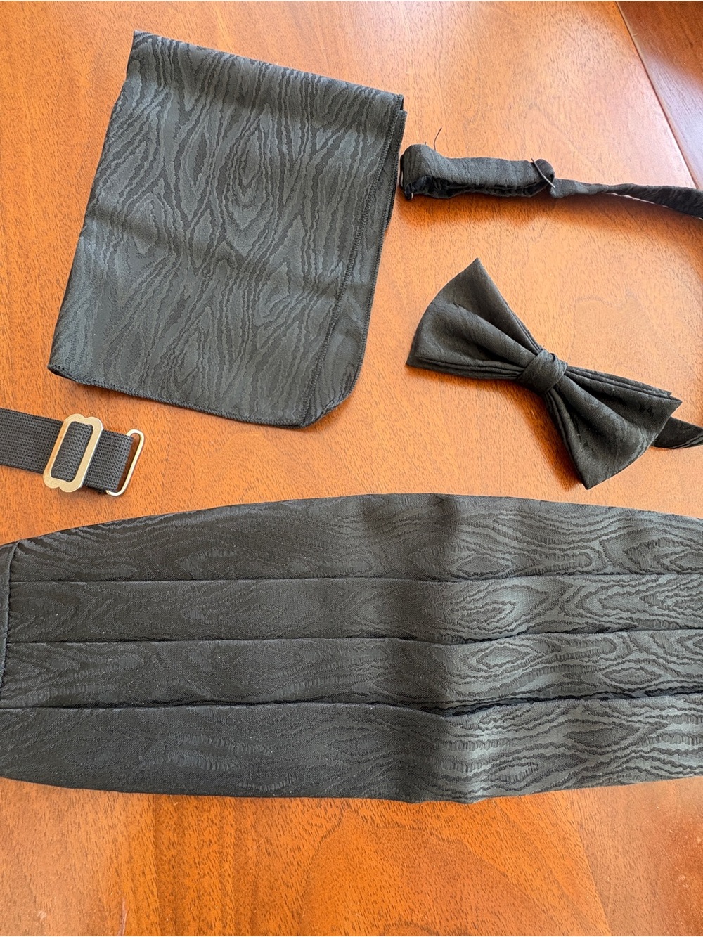 Black Silk Textured Cummerbund Set with Bow Tie and Pocket Square